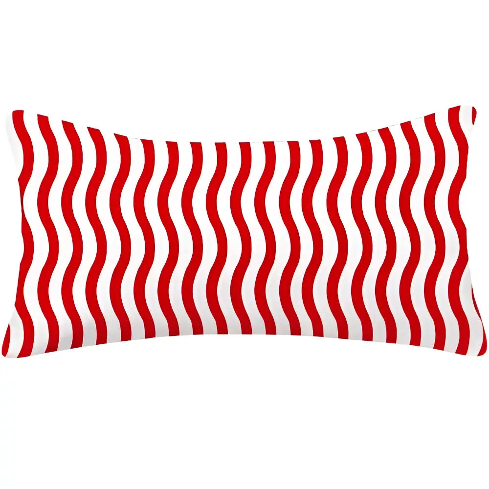 Rectangular decorbites christmas cotton linen pillowcase with bold red and white wavy stripes for sofa decor