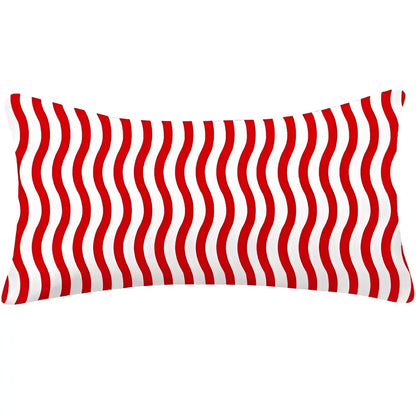 Rectangular decorbites christmas cotton linen pillowcase with bold red and white wavy stripes for sofa decor