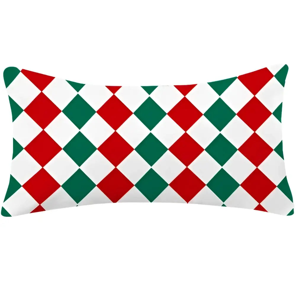 A long rectangular decorbites christmas cotton cotton linen pillowcase with red green diamond pattern on white background