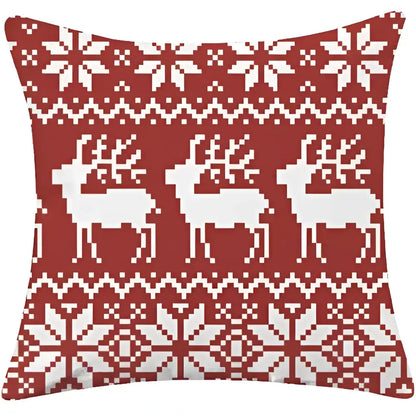 Decorbites christmas cotton linen throw pillow with red and white knitted reindeer pattern for festive sofa decor