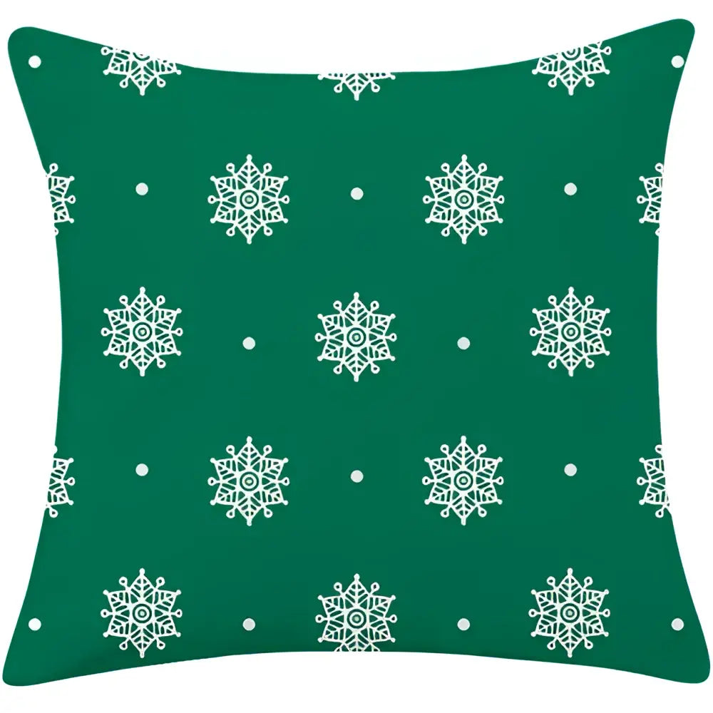 Green throw pillow with white snowflake pattern made of decorbites christmas cotton linen pillowcases for sofa decor