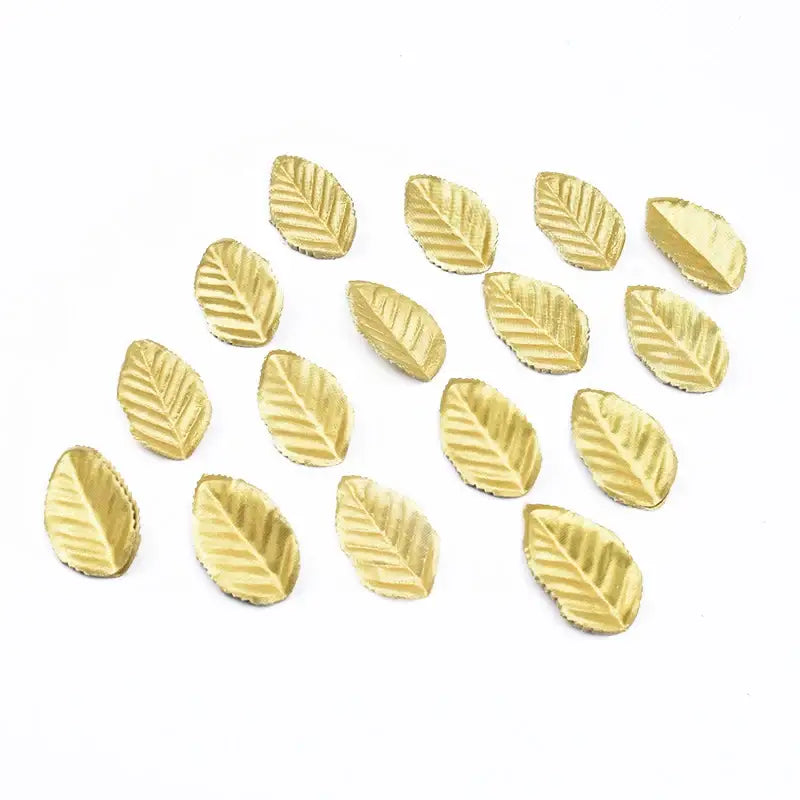 Gold-colored metal leaf-shaped charms with detailed veins for decorbites christmas crafts silk leaf decorations