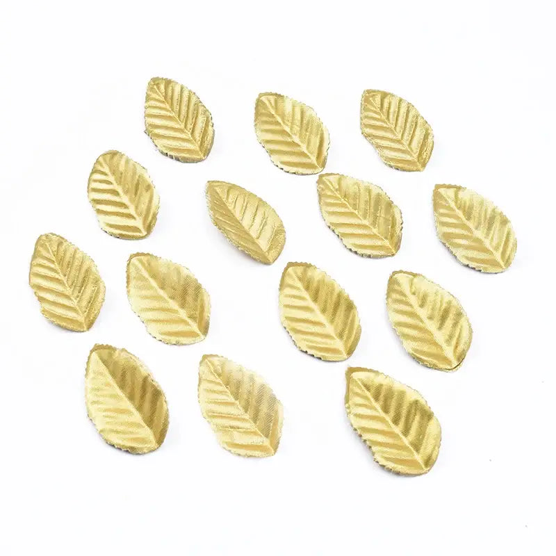 Gold-colored decorbites christmas crafts silk leaf metal charms with detailed vein patterns for decorative wreaths and flowers