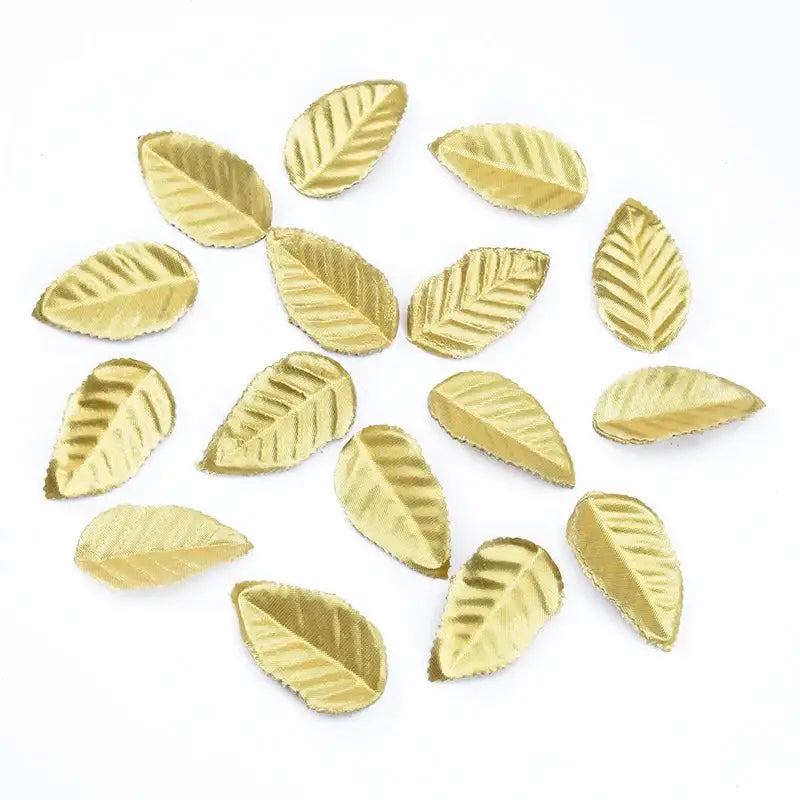 Gold-colored decorbites christmas crafts silk leaf decorative pieces with embossed vein patterns for wreaths and home decor