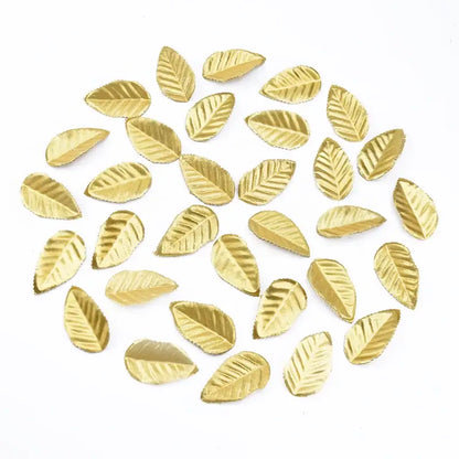 Gold leaf-shaped embellishments with embossed veins in decorbites christmas crafts silk leaf for holiday wreaths and decor