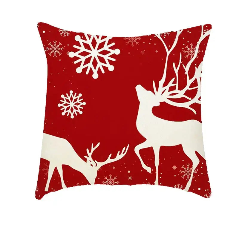 Red cushion with white reindeer and snowflake patterns decorbites christmas cushion cover for sofa 45x45cm