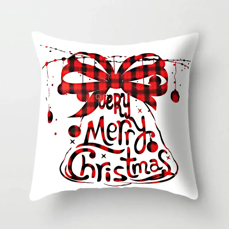 White decorbites christmas cushion cover with red and black plaid bow and very merry christmas script, 45x45cm for sofa