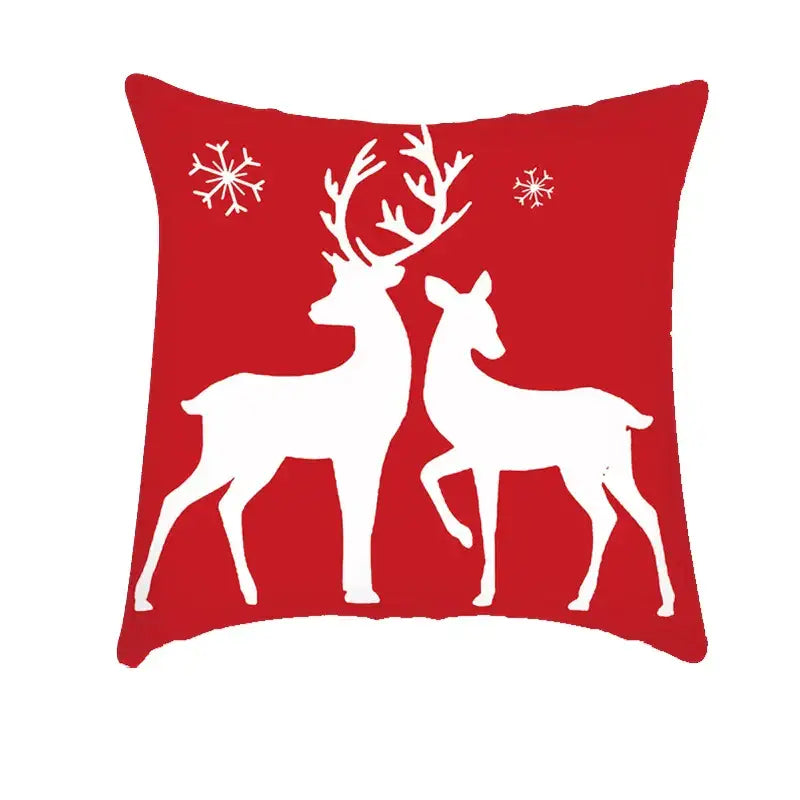 Red square cushion cover with white reindeer and snowflake design decorbites christmas cushion for sofa use