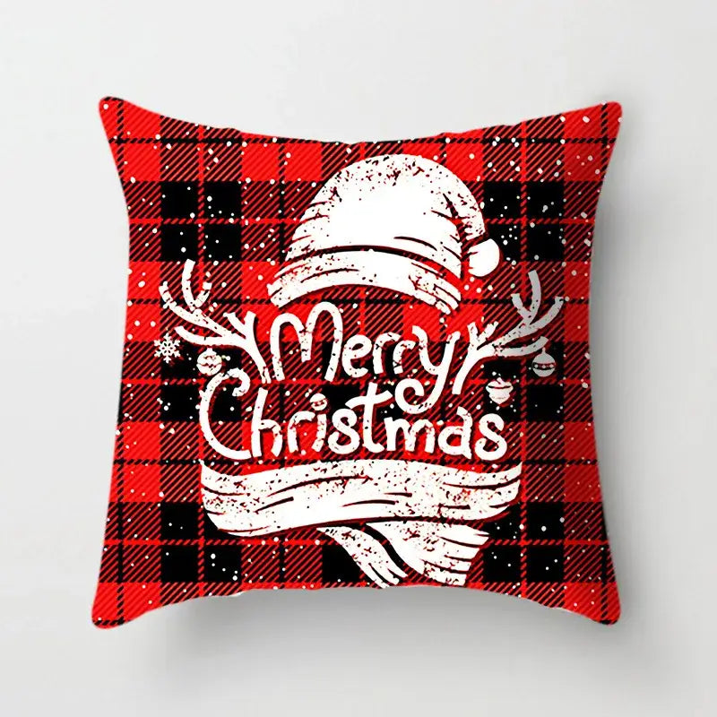 Decorbites christmas cushion cover 45x45cm red and black plaid with white merry christmas design for sofa decor