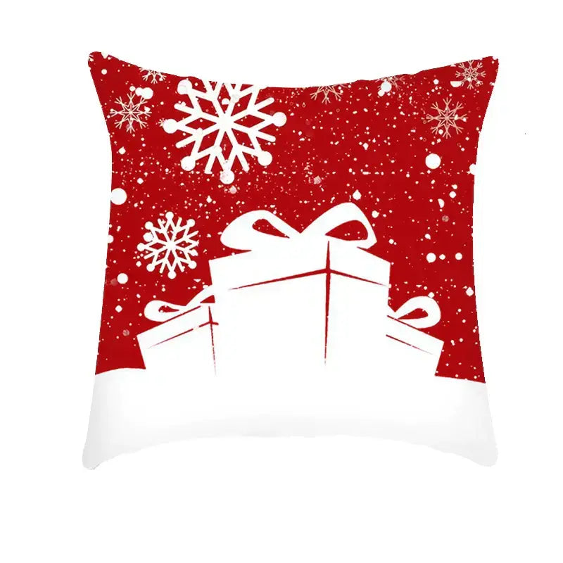 Decorbites christmas cushion cover 45x45cm red and white fabric with snowflakes and gift boxes for sofa use