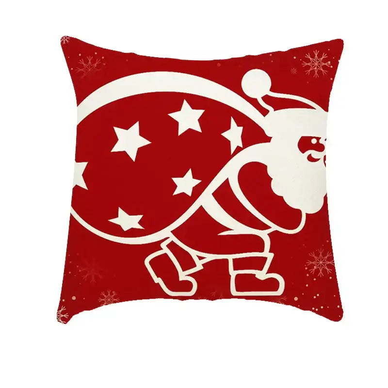Red decorbites christmas cushion cover 45x45cm featuring a white santa silhouette and snowflake pattern for sofa use