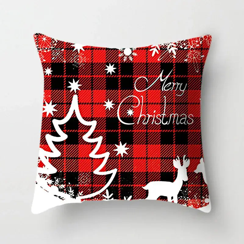 Decorbites christmas cushion 45x45cm red and black plaid cushion cover with white snowflake and merry christmas design