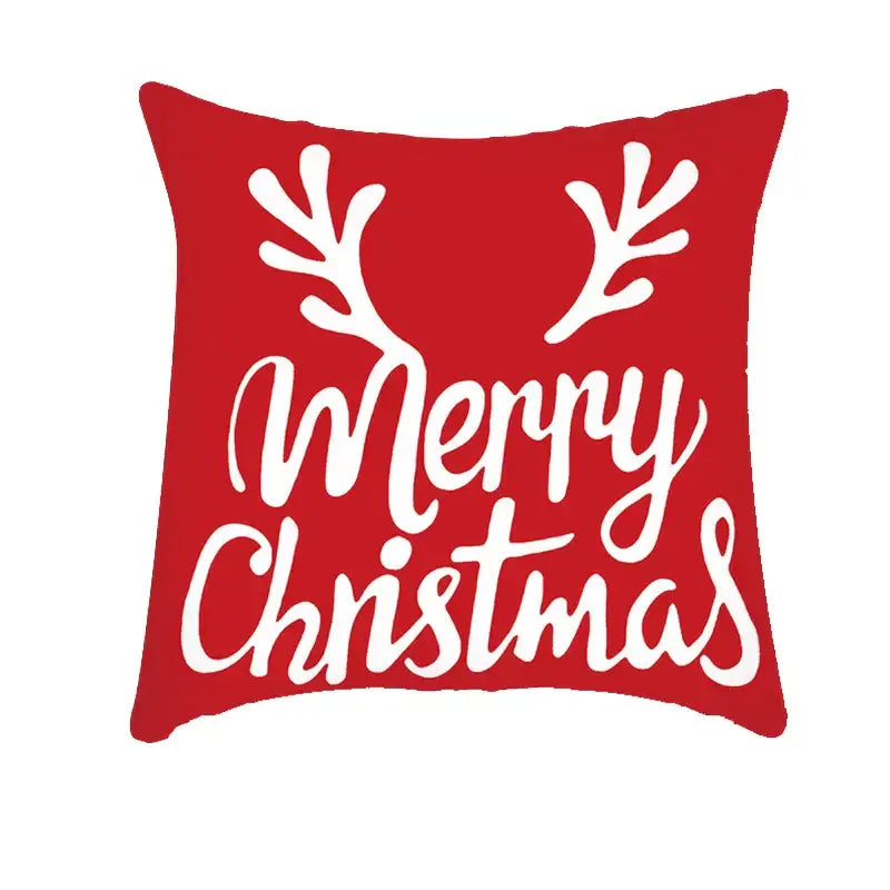 Red square decorbites christmas cushion cover with white reindeer antlers and merry christmas text for sofa use