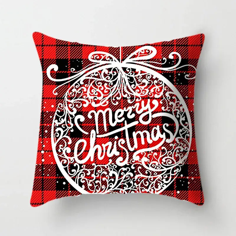 Red and black plaid DecorBites Christmas cushion cover with white ornate merry christmas design 45x45cm for sofa