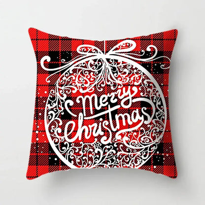 Red and black plaid DecorBites Christmas cushion cover with white ornate merry Christmas design 45x45cm Christmas cushion cover
