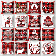 DecorBites christmas cushion cover 45x45cm red and white plaid with reindeer trees and holiday greetings for sofa