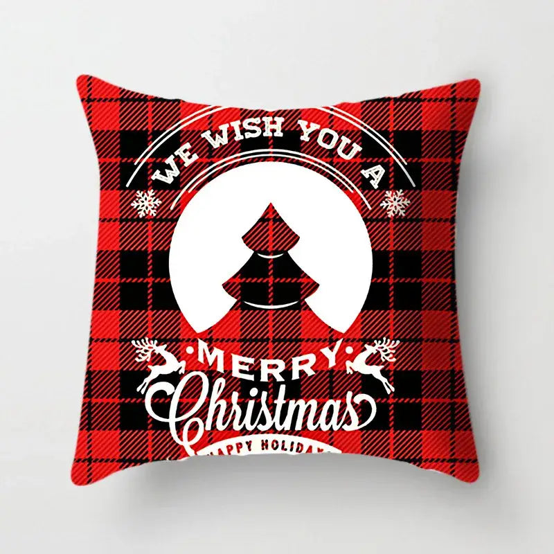 Decorbites christmas cushion red and black plaid cushion cover with white holiday design for sofa 45x45cm