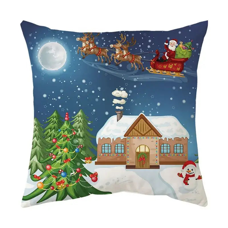 Decorbites christmas cushion cover set featuring santa claus sleigh scene on square pillow perfect for living room sofa