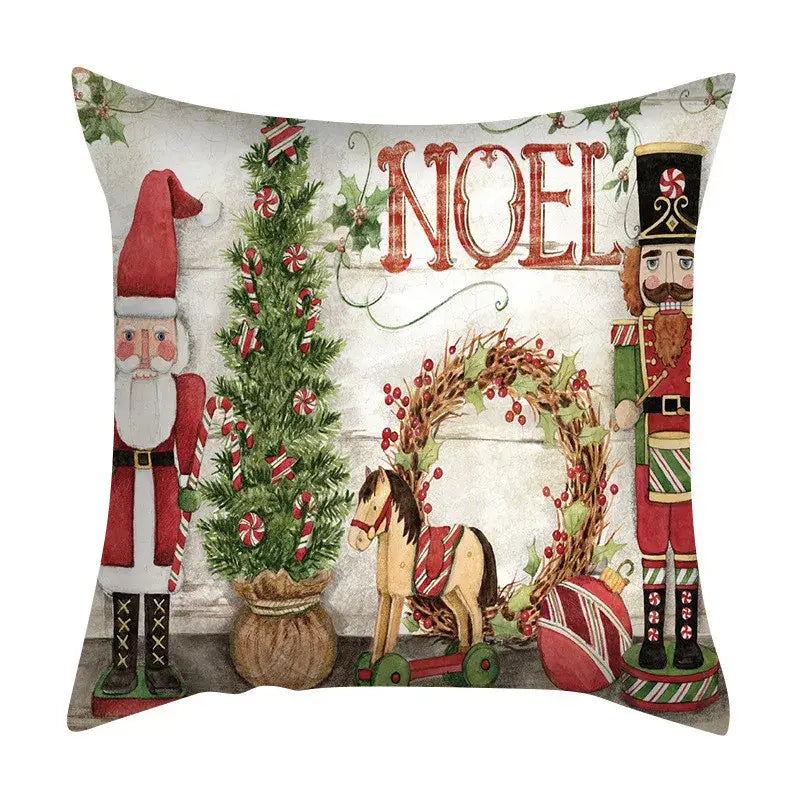 Decorbites christmas cushion with festive santa nutcracker candy cane tree design and red noel lettering for living room decor