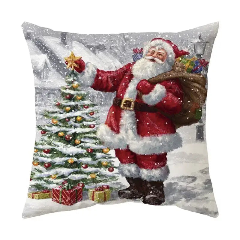 Decorbites christmas cushion red and white throw pillow with festive ornaments gifts and snow for living room sofa