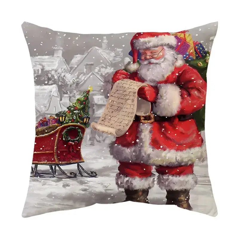 Decorbites christmas cushion red and white santa claus cushion cover set with festive sleigh and gifts for living room sofa