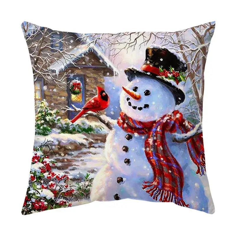 Decorbites christmas cushion cover set featuring a cozy winter snowman and cardinal design for festive living room decor