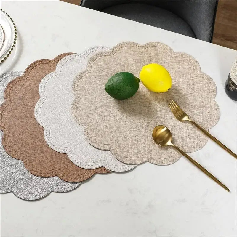 Beige linen decorbites christmas decor placemat with scalloped edges and subtle woven texture for elegant dining