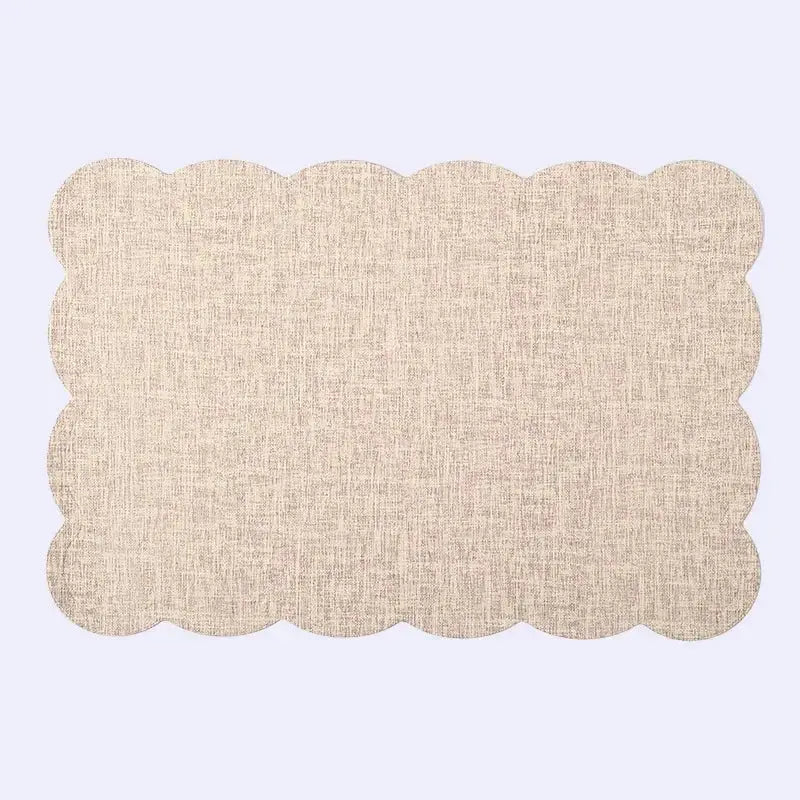 Beige linen-textured placemat with scalloped edge from decorbites christmas decor placemat set for elegant dining