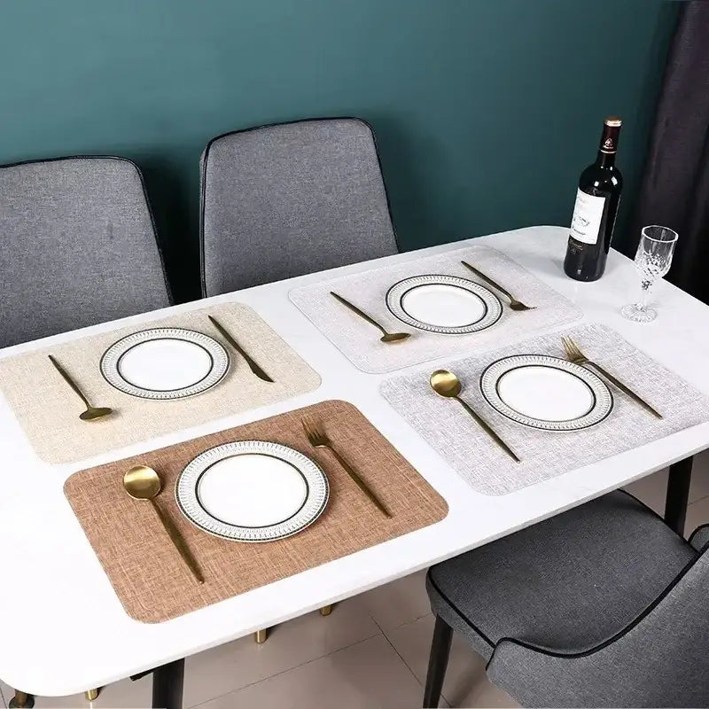 Set of four beige and brown woven decorbites christmas decor placemats with subtle patterned borders for elegant dining