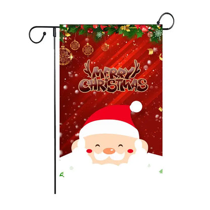 Red and gold decorbites christmas deer garden flag with cartoon santa claus and merry christmas text for outdoor use