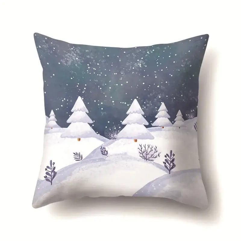 Square pillow case by DecorBites Christmas Deer featuring a serene winter landscape on soft fabric