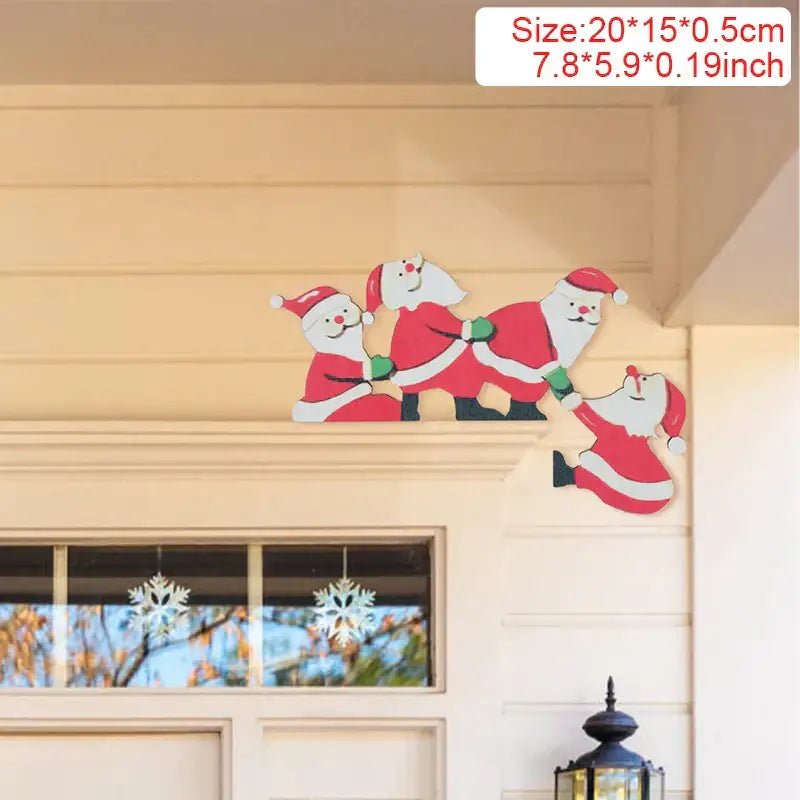 Red and white wooden santa claus holiday wall decoration featuring four cheerful figures in decorbites christmas door frame set