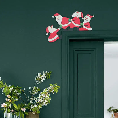 Red and white santa claus wall decal with three festive figures for decorbites christmas door frame decor set use