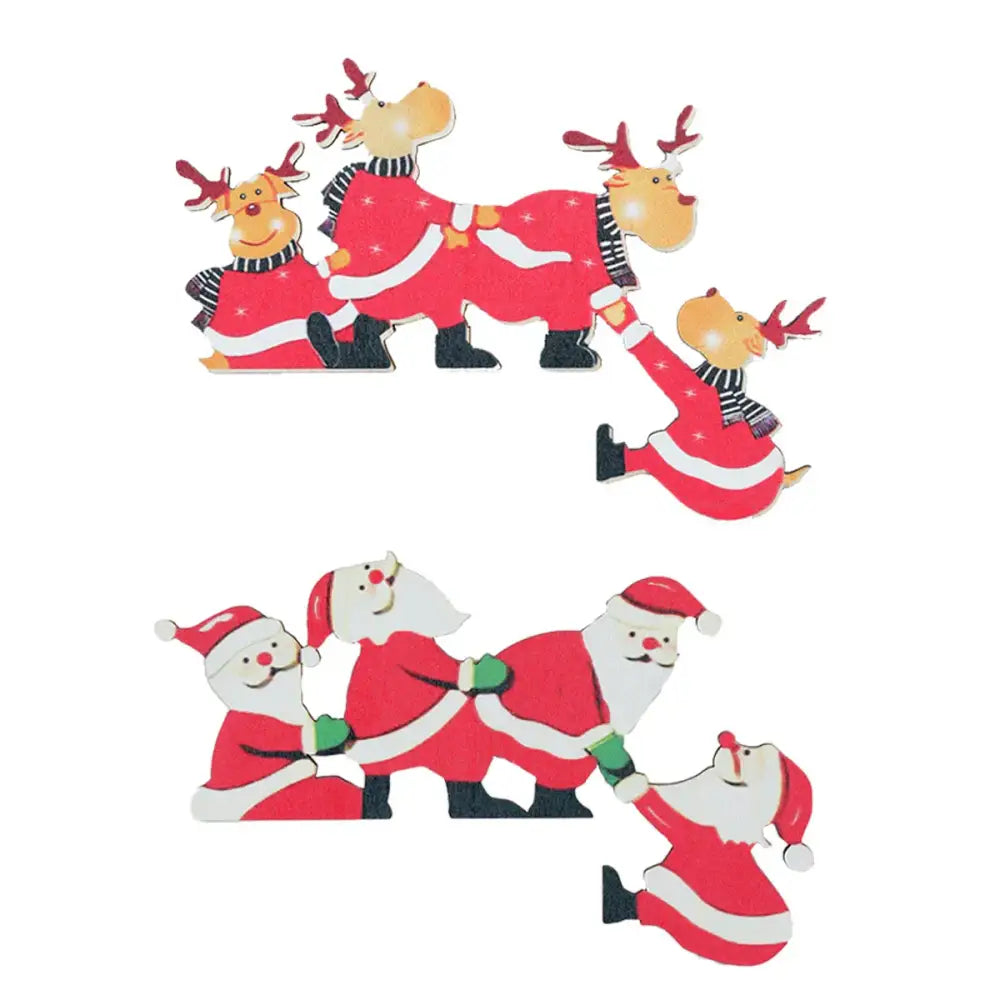 Red and white wooden christmas door frame decor featuring reindeer and santa claus from decorbites christmas door set