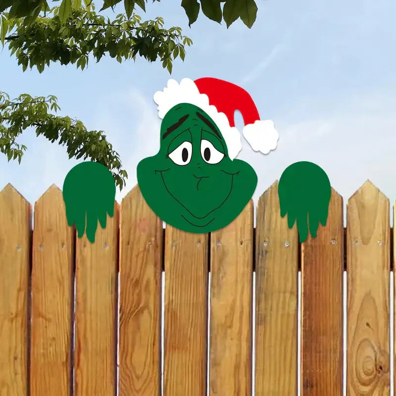 Green grinch face wooden decoration with santa hat in decorbites christmas door frame festive set