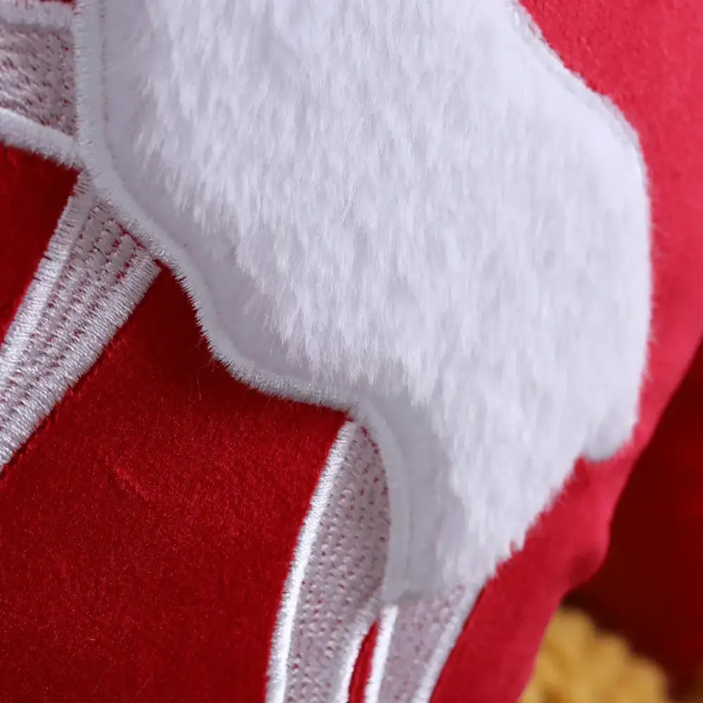 Red and white plush santa hat with fluffy trim featured on decorbites christmas elk pillow cover 45x45cm