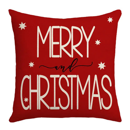Red square DecorBites Christmas elk letter pillowcase with merry and christmas white lettering and star accents for living room