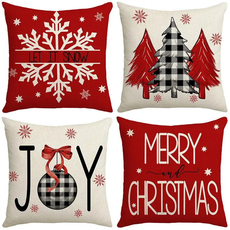 Decorbites christmas elk letter pillowcase 45x45cm featuring red and cream snowflakes plaid trees and festive ornament design