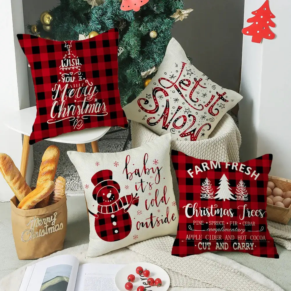 Decorbites christmas elk letter pillowcase 45x45cm red and black plaid throw pillow with festive holiday elk design