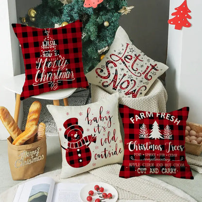 Decorbites christmas elk letter pillowcase 45x45cm red and black plaid throw pillow with festive holiday elk design
