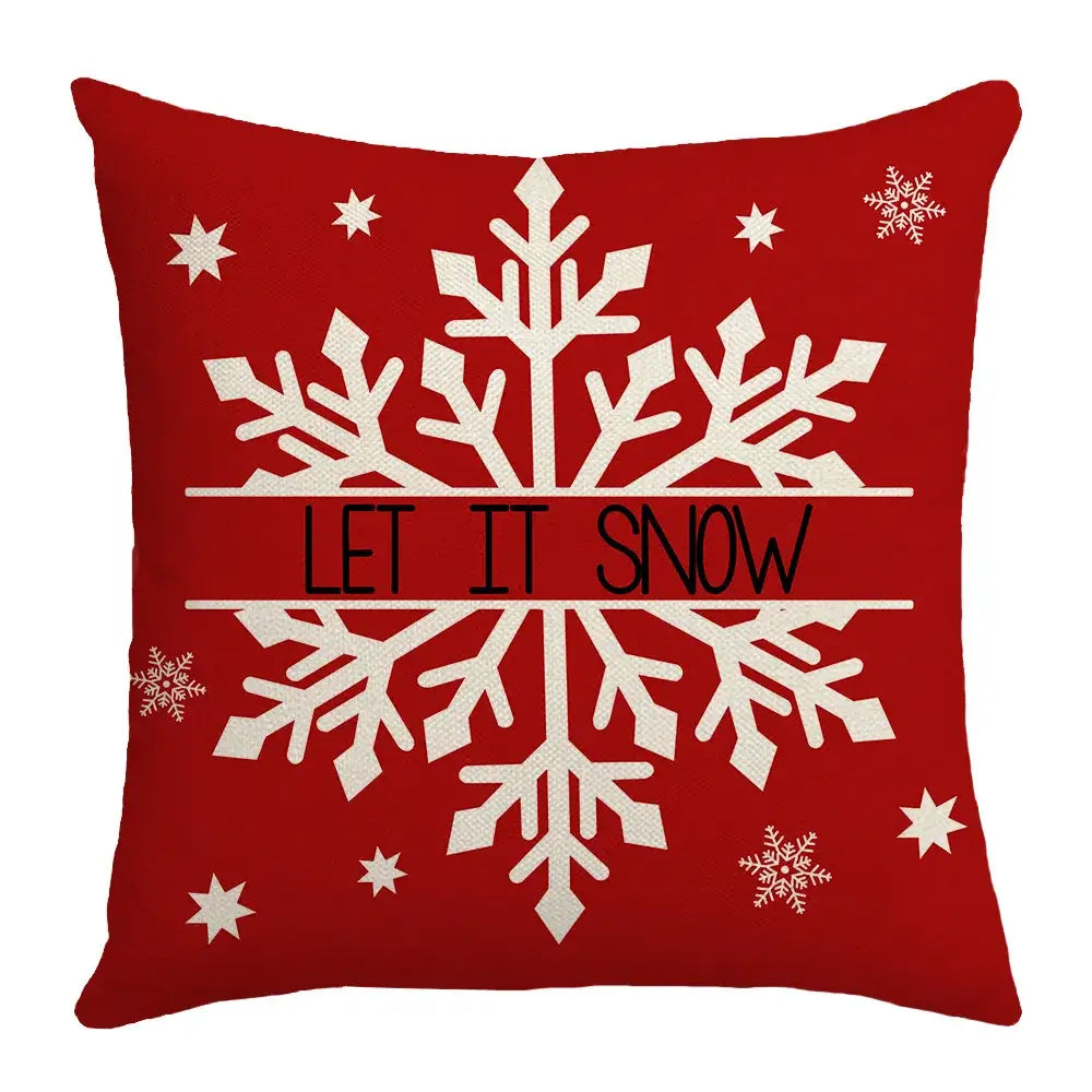 Red throw pillow with white snowflake and let it snow text from decorbites christmas elk letter pillowcase 45x45cm