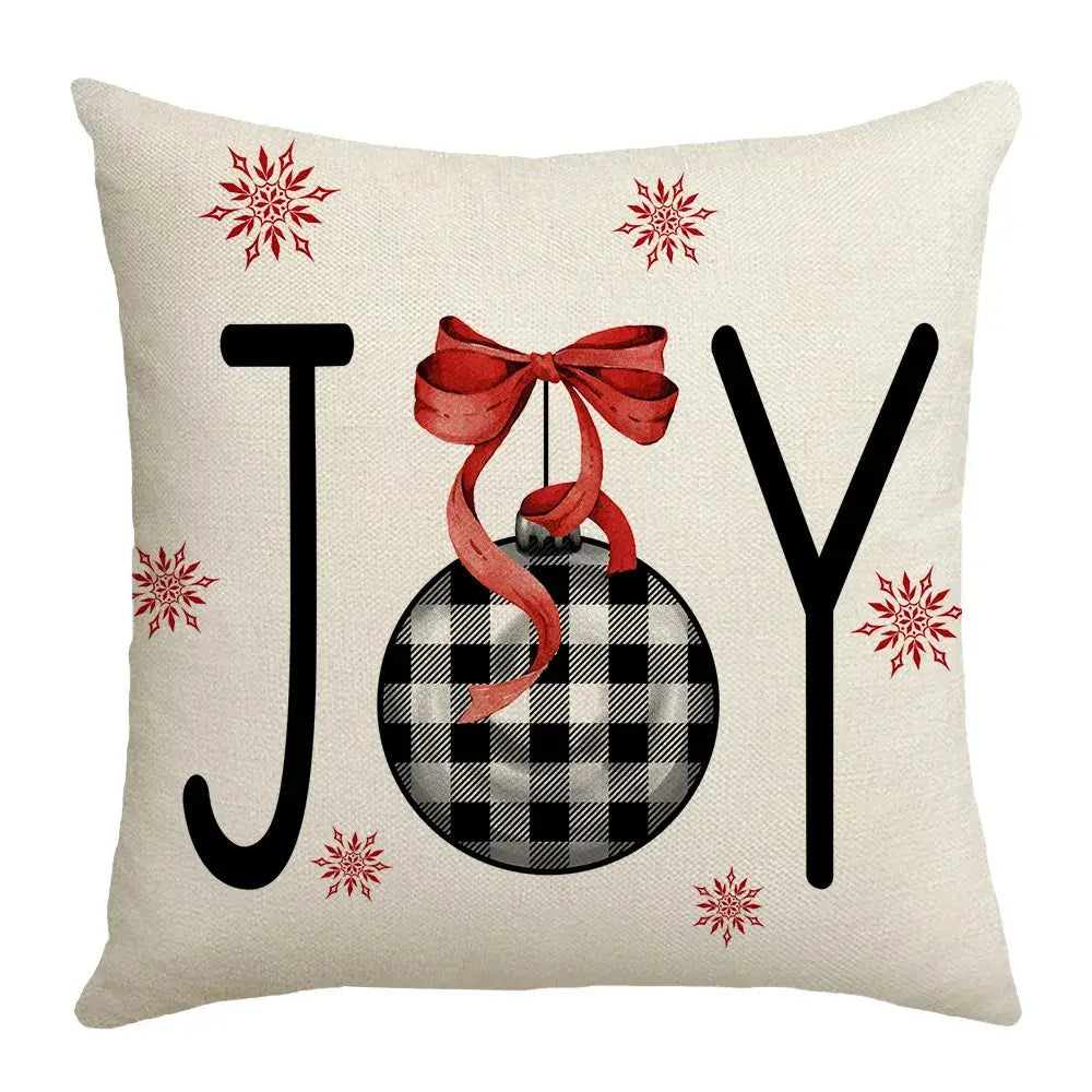 Beige decorbites christmas elk letter pillowcase with black white checkered ornament red bow and joy text 45x45cm living room