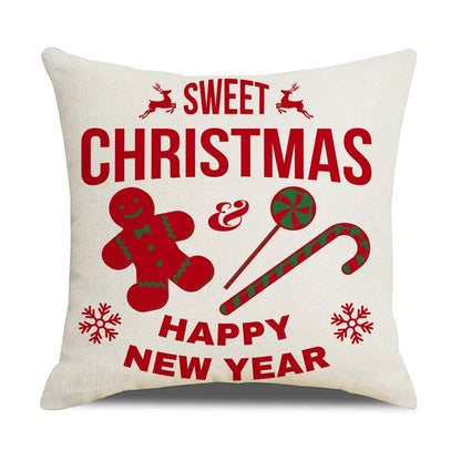 Cream-colored decorbites christmas elk letter pillowcase with festive red and green holiday graphics for living room use