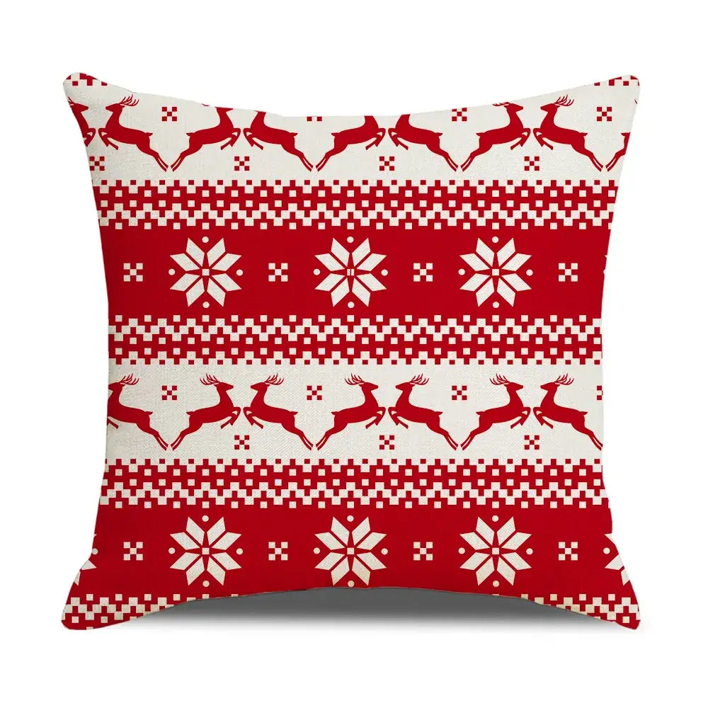 Red and white patterned throw pillow with reindeer and snowflake designs decorbites christmas elk letter pillowcase