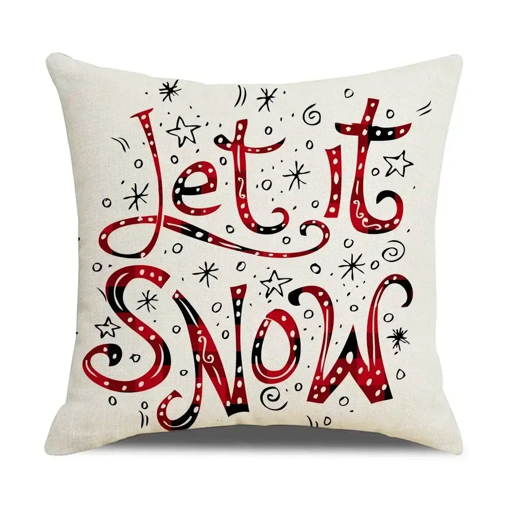 Cream-colored decorbites christmas elk pillowcase 45x45cm with let it snow red letter design and decorative stars and swirls