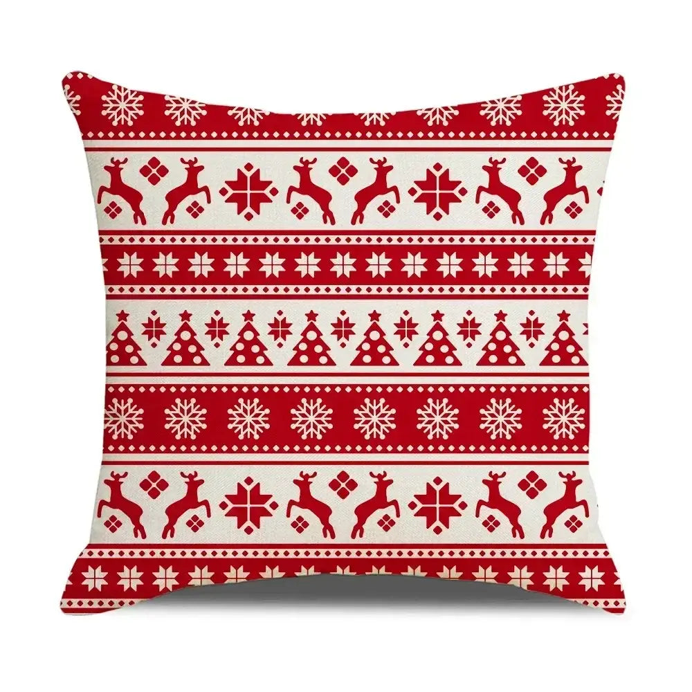 Red and cream decorbites christmas elk pillowcase with festive reindeer snowflakes and red letter design 45x45cm