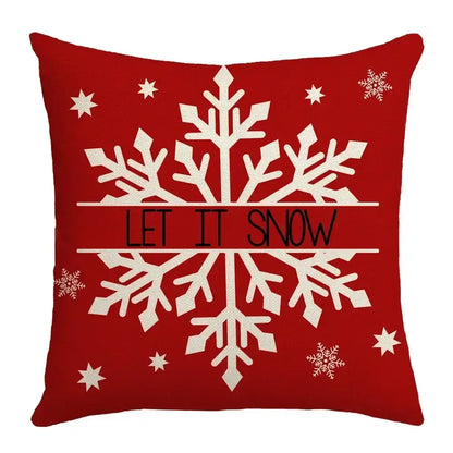 Decorbites christmas elk red letter design pillowcase featuring a red throw pillow with white snowflake and let it snow text