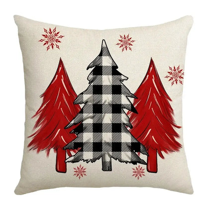 Beige decorbites christmas elk pillowcase 45x45cm with black white checkered christmas tree and red letter design