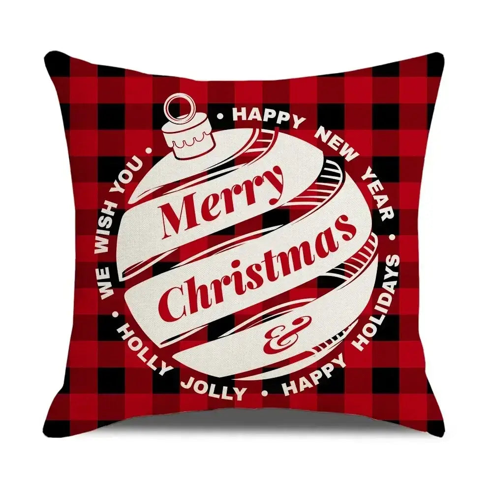 Decorbites christmas elk red and black plaid throw pillow with white christmas ornament and merry christmas text in red letter design