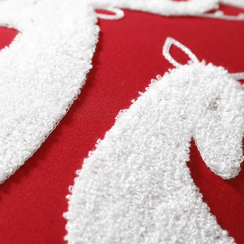 White fluffy horse appliqué on vibrant red decorbites christmas embroidered cotton pillow covers